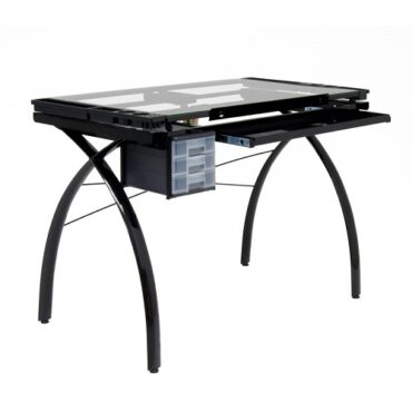 Workstation - Tekentafel zwart metaal met glazen werkblad