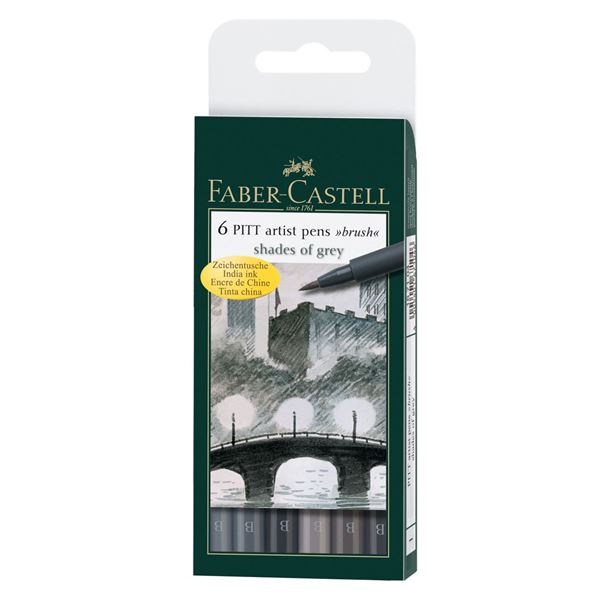 Faber Castell Pitt Artist Pen Brush - SET 6 stuks GREY