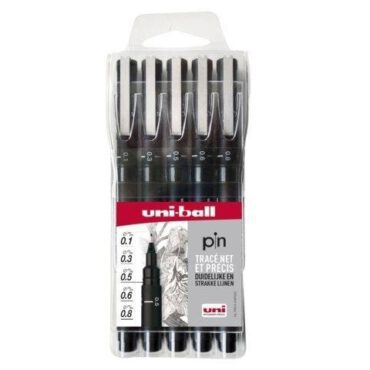 Uni PIN Watervaste Fineliner – SET 5 BLACK 0.1/0.3/0.5/0.6/0.8mm