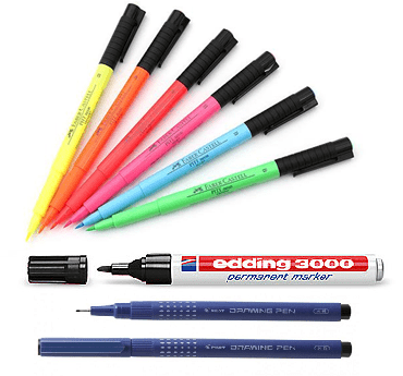 Viltstiften en fineliners