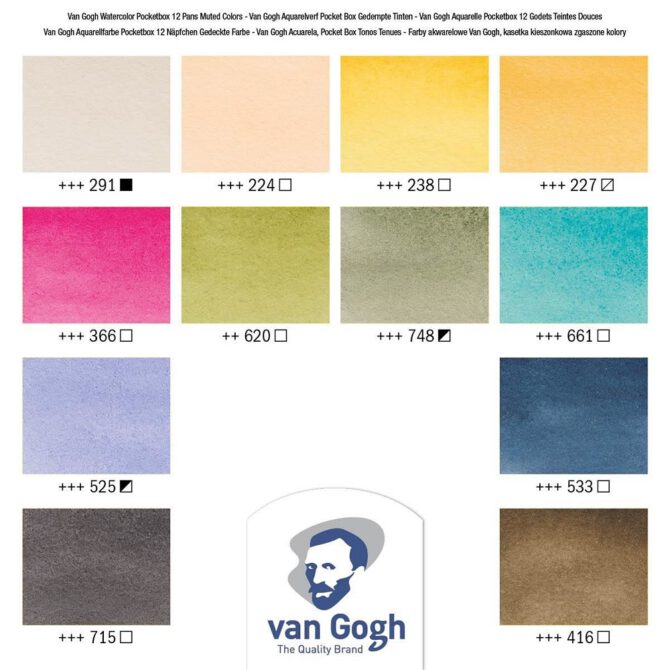 Van Gogh Aquarel Pocket Box - SET 12x 1/2 napjes GEDEMPTE KLEUREN