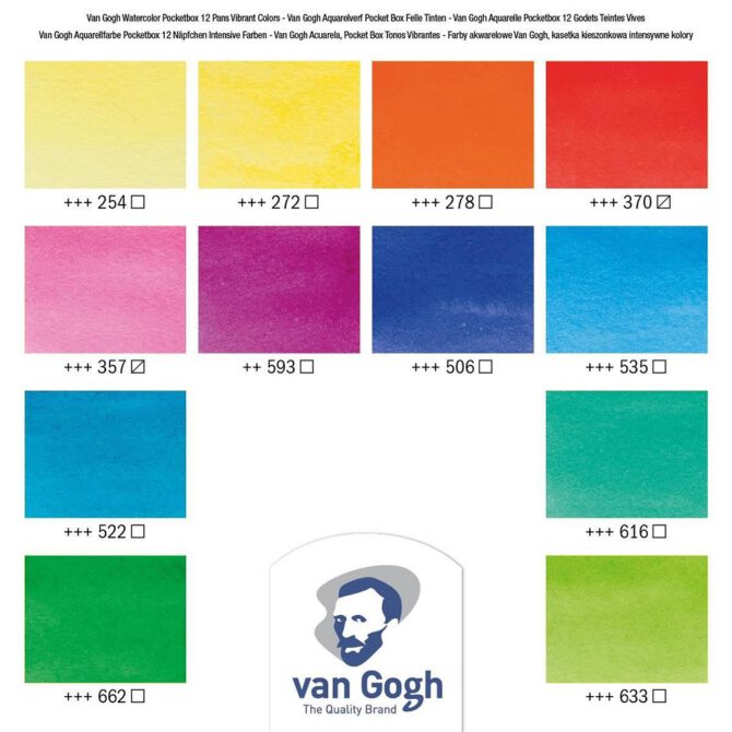 Van Gogh Aquarel Pocket Box - SET 12x 1/2 napjes HELDERE KLEUREN