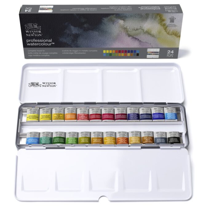 W&N Professional Watercolour - Lightweight Sketchers' Box 24 halve napjes