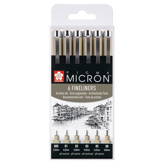 Bruynzeel Pigma Micron 6 Fineliners - documentechte inkt