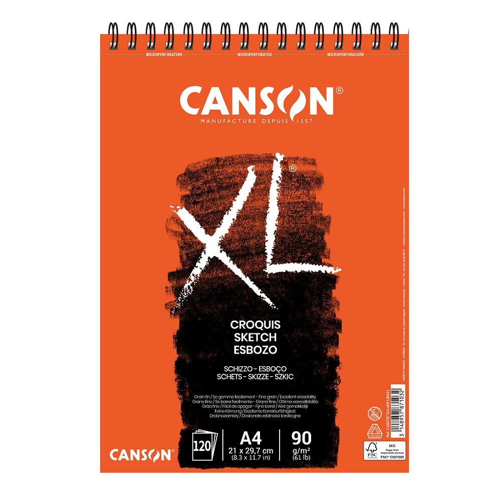 Canson Croquis XL schetsalbum 90gram A4 - spiraal korte zijde