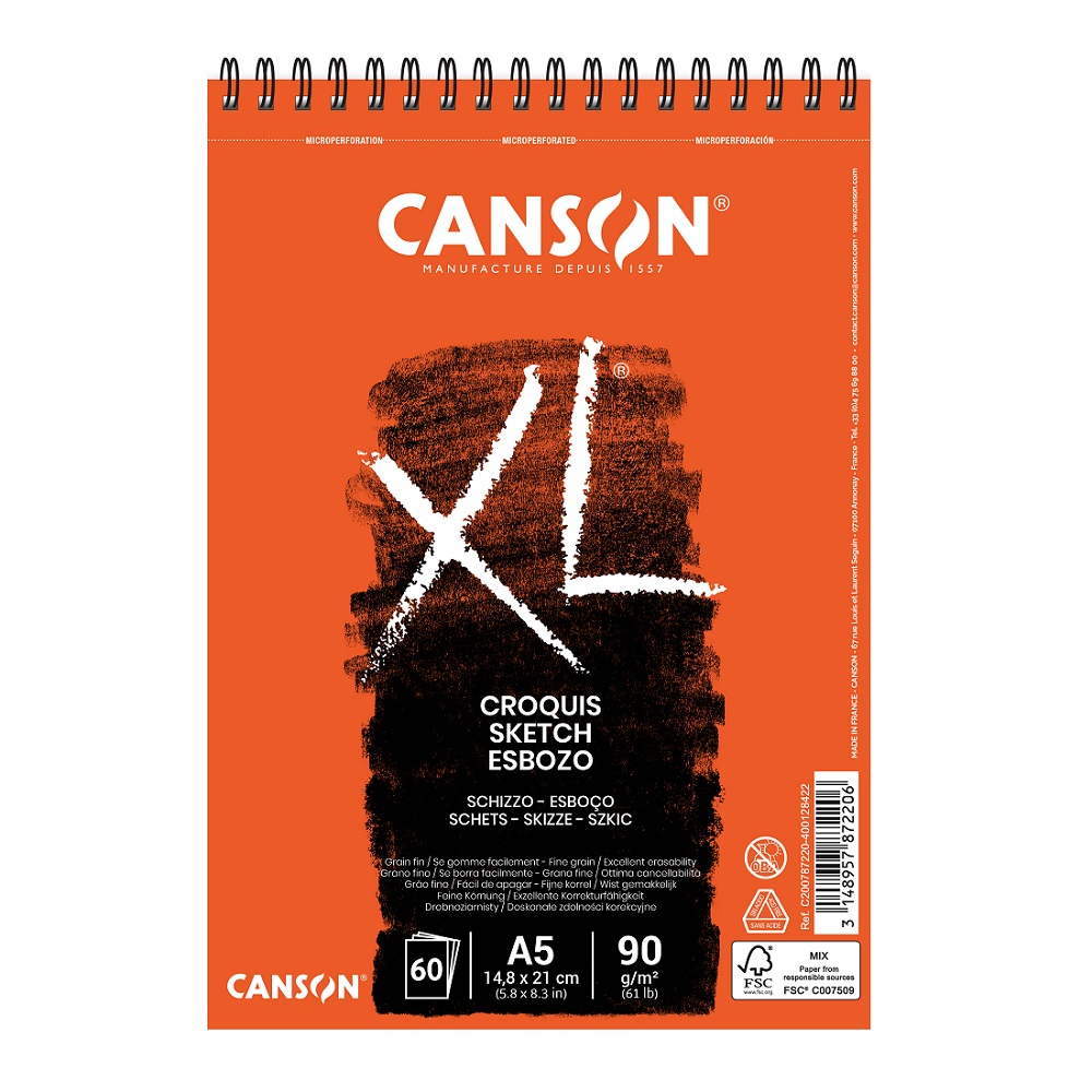 Canson Croquis XL schetsalbum 90gram A5 - spiraal korte zijde