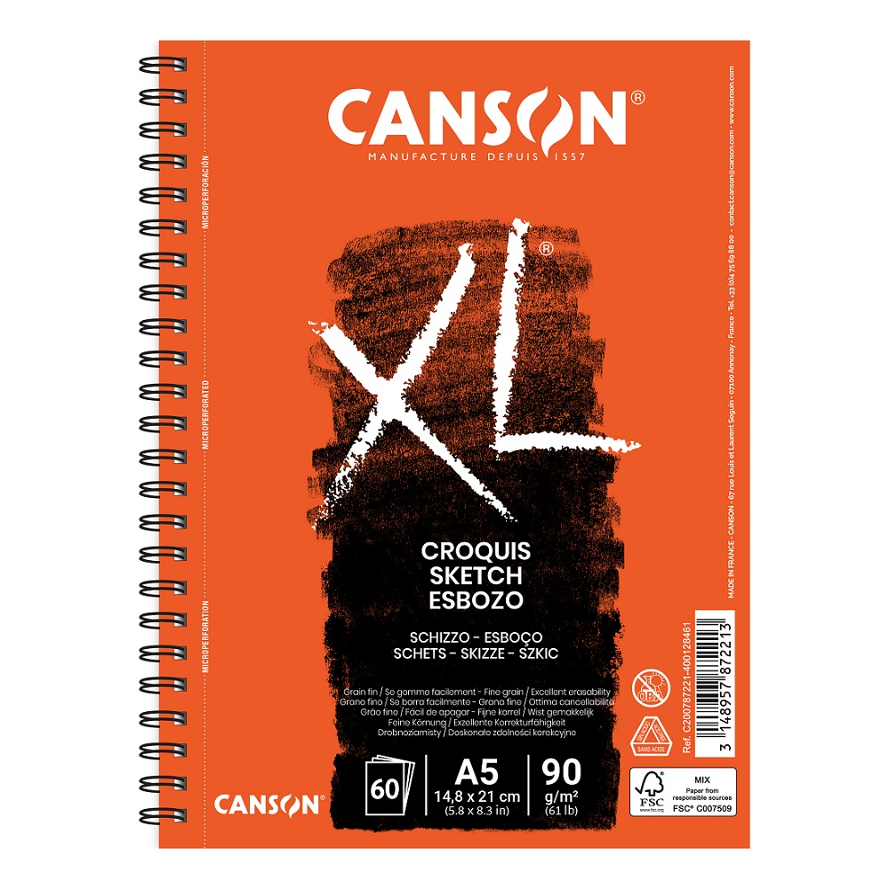 Canson Croquis XL schetsalbum 90gram A5 - spiraal lange zijde
