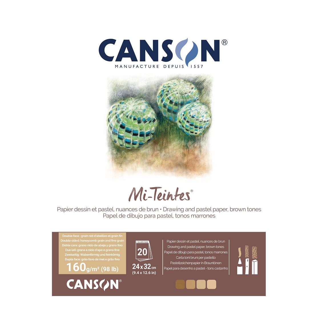 Canson Mi-Teintes pastelblok 160 gram 4 kleuren 24x32cm - Bruintinten