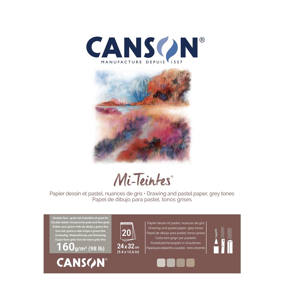 Canson Mi-Teintes pastelblok 160 gram 4 kleuren 24x32cm - Grijstinten