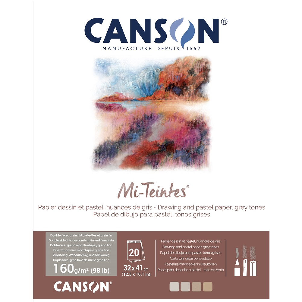 Canson Mi-Teintes pastelblok 160 gram 4 kleuren 32x41cm - Grijstinten