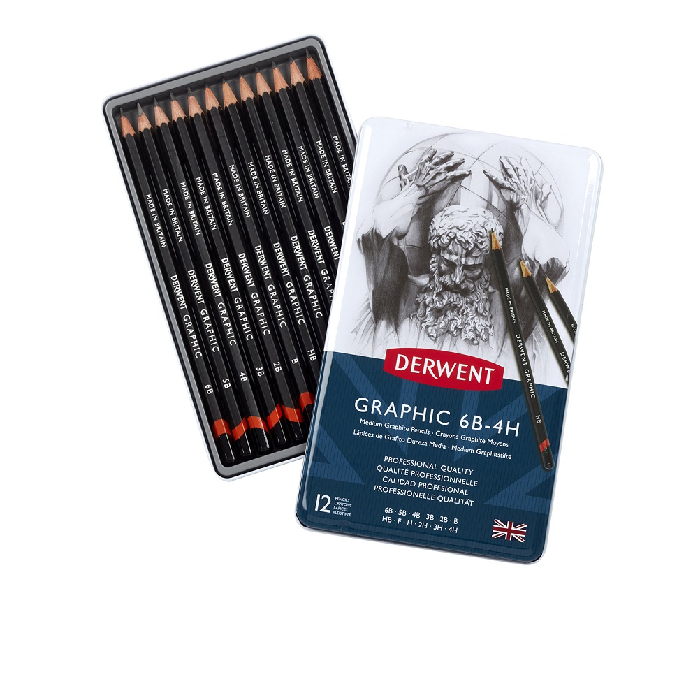 Derwent Graphic - SET 12 grafietpotloden MEDIUM 6B-4H