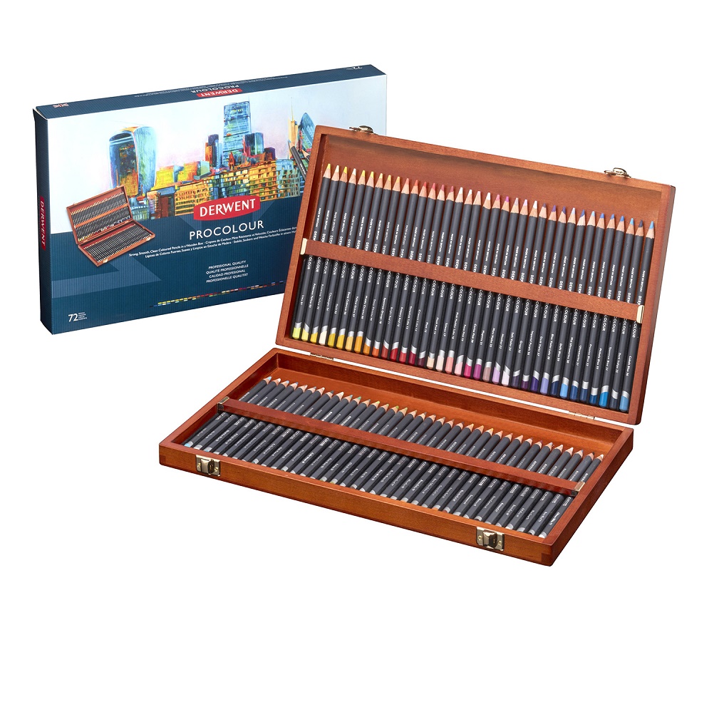 Derwent Procolour Kleurpotloden - set 72 kleuren Houten kist AANBIEDING