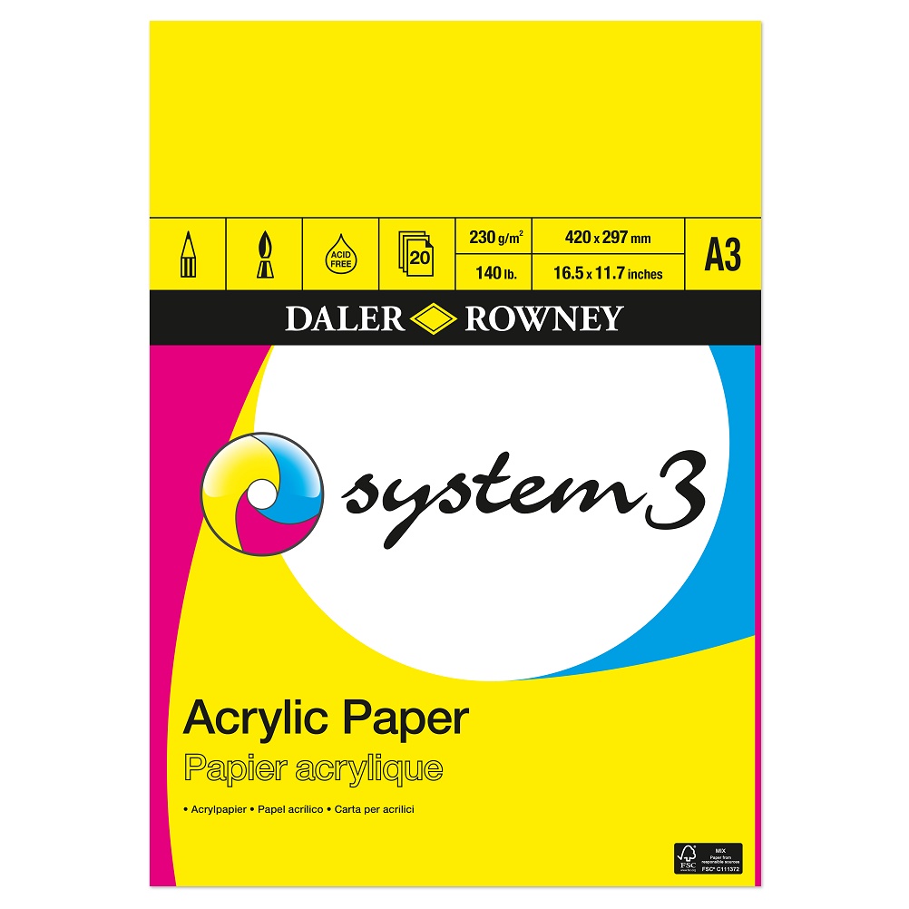 DR System 3 Acrylpapier 230gram 20vel - Blok A3-formaat