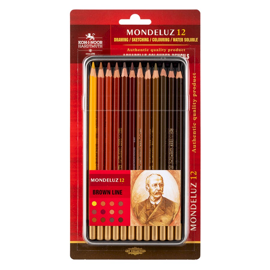 Koh I Noor Mondeluz GOLD aquarelpotlood - SET 12 Bruintinten