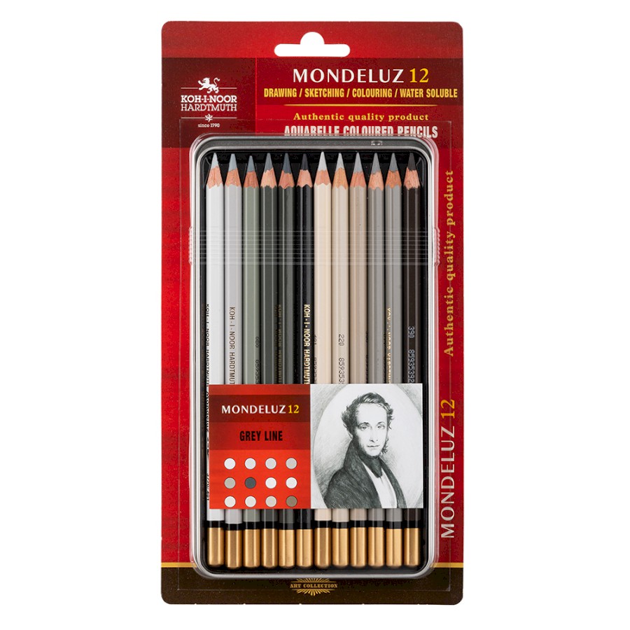 Koh I Noor Mondeluz GOLD aquarelpotlood - SET 12 Grijstinten