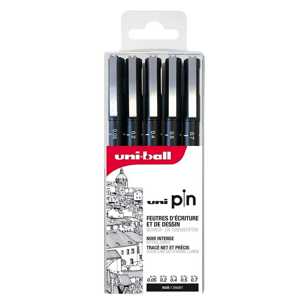 Uni PIN Watervaste Fineliner – SET 5 BLACK 0.05/0.2/0.4/0.5/0.7mm