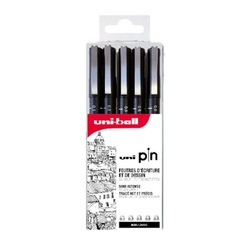 Uni PIN Watervaste Fineliner – SET 5 BLACK 0.1/0.3/0.5/0.6/0.8mm