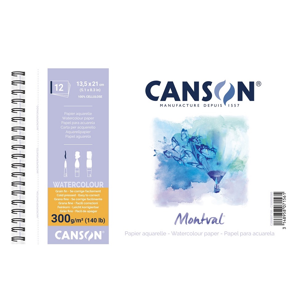 Canson Montval aquarel ringband 13,5x21cm 300gr 12 vel