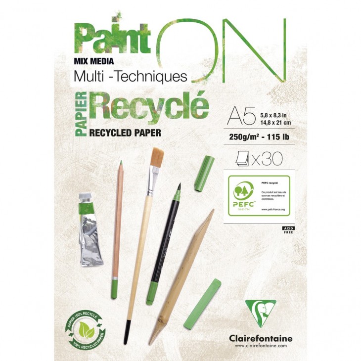Clairefontaine PaintON Mix media RECYCLED - 250gram 30vel - Blok A5