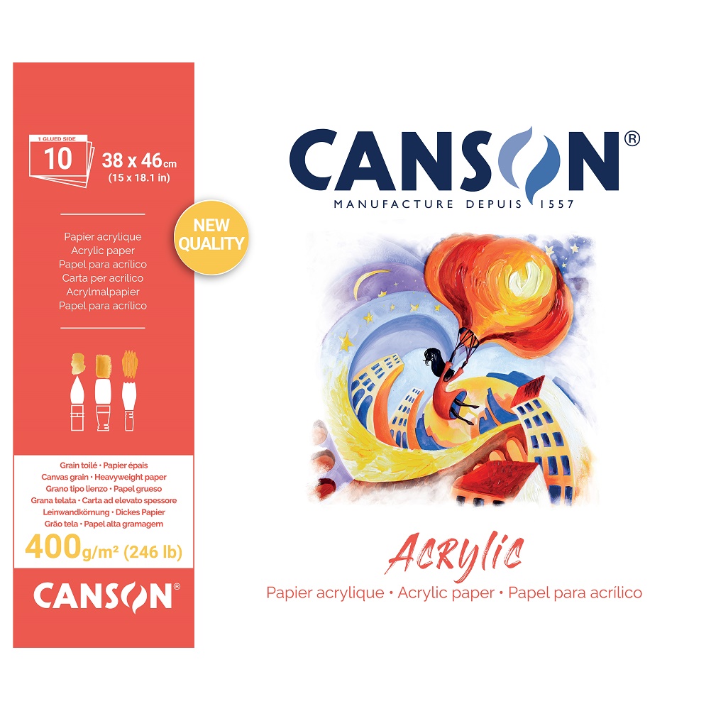 Canson ACRYLIC acrylverfpapier 400gram BLOK 10 vel - 36x48cm