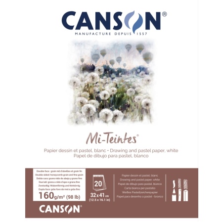 Canson Mi-Teintes pastelpapier blok 160gram - 32x41cm WIT