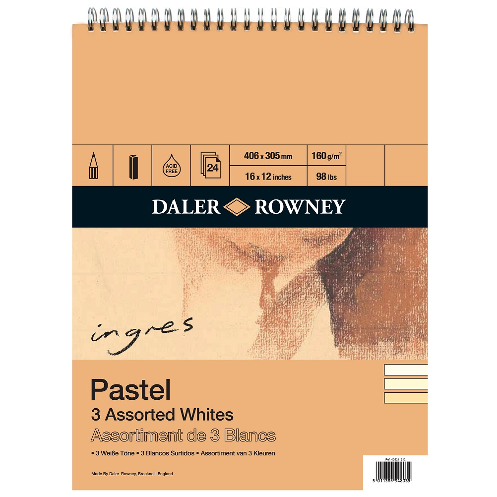 Daler Rowney Ingres pastelpapier blok spiraal 160gram 3 tinten wit 40,6x30,5cm