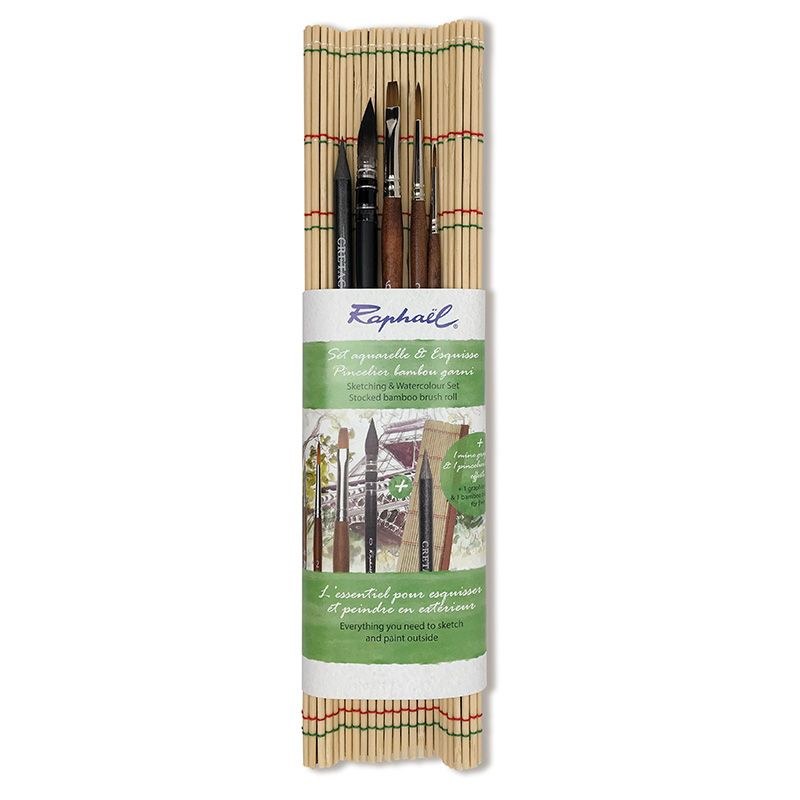 Raphael Penselen Sketcing & Watercolour - SET 4x penselen, grafietstift + penselenmatje
