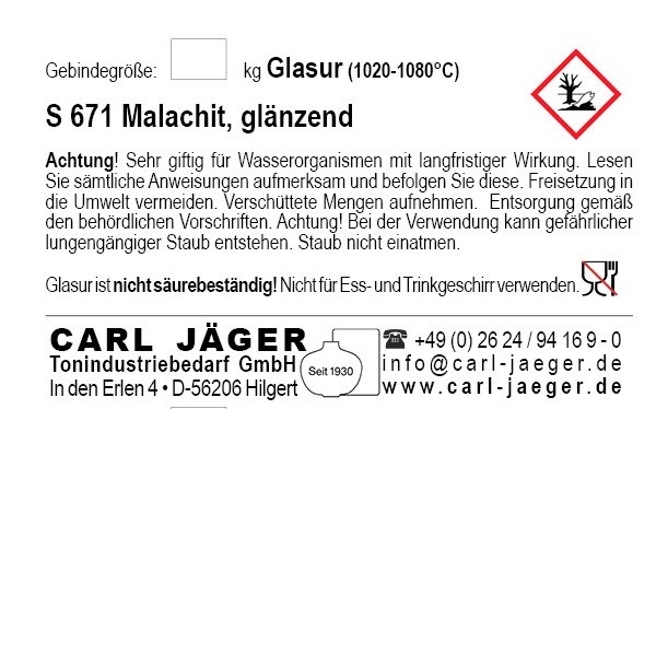 Aardewerkglazuur 1kg poeder - S671 Malachiet, glanzend