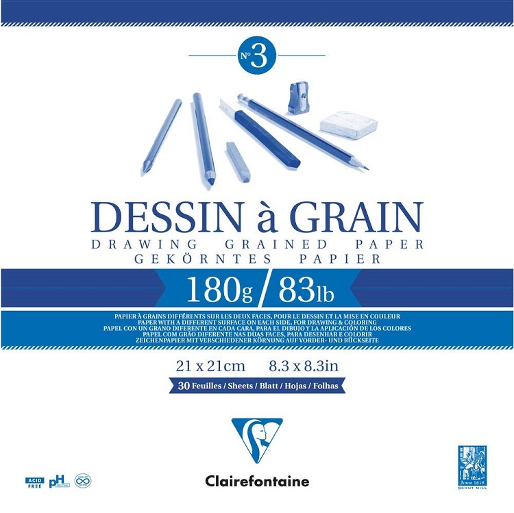 Clairefontaine Dessin Grain Tekenpapier blok 180gram 30vel - 21x21cm