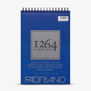 Fabriano 1264 ZWART Tekenblok met spiraal 40vel 200gram - A5 formaat