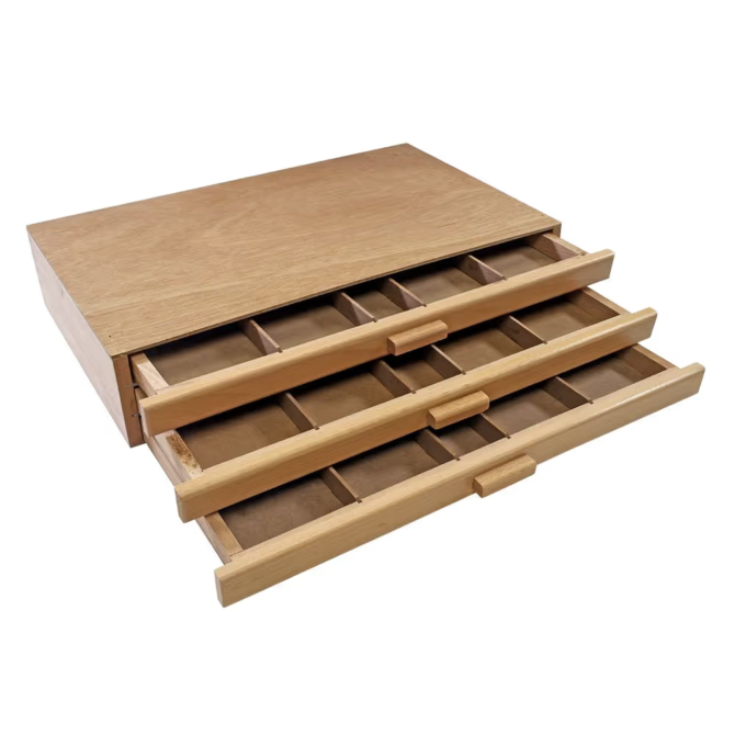 Opbergbox hout voor pastels en potloden - 3 lades