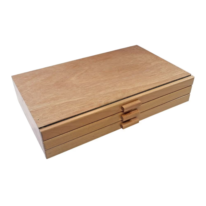 Opbergbox hout voor pastels en potloden - 3 lades
